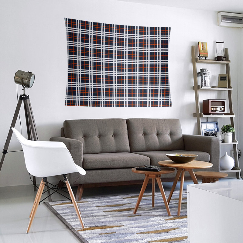 Tapisserie de luxe en microfibre New England, H 68 po x l 80 po, Dark Navy/Orange/White
