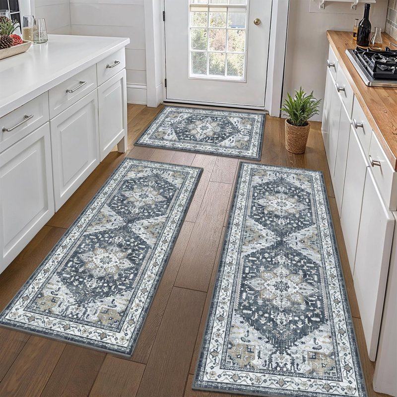 Tapis de cuisine rétro antidérapant (ensemble de 3), Gris
