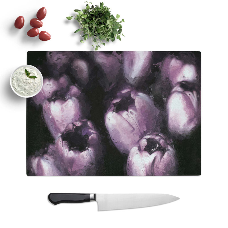 Tempered Glass The Purple Tulips in Abstract Chopping Board, 28.5 cm W x 20 cm L
