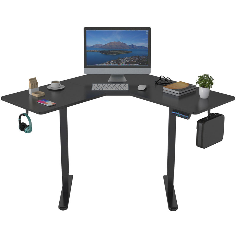 Adjustable L-Shaped Metal Base Standing Desk with Power Outlet