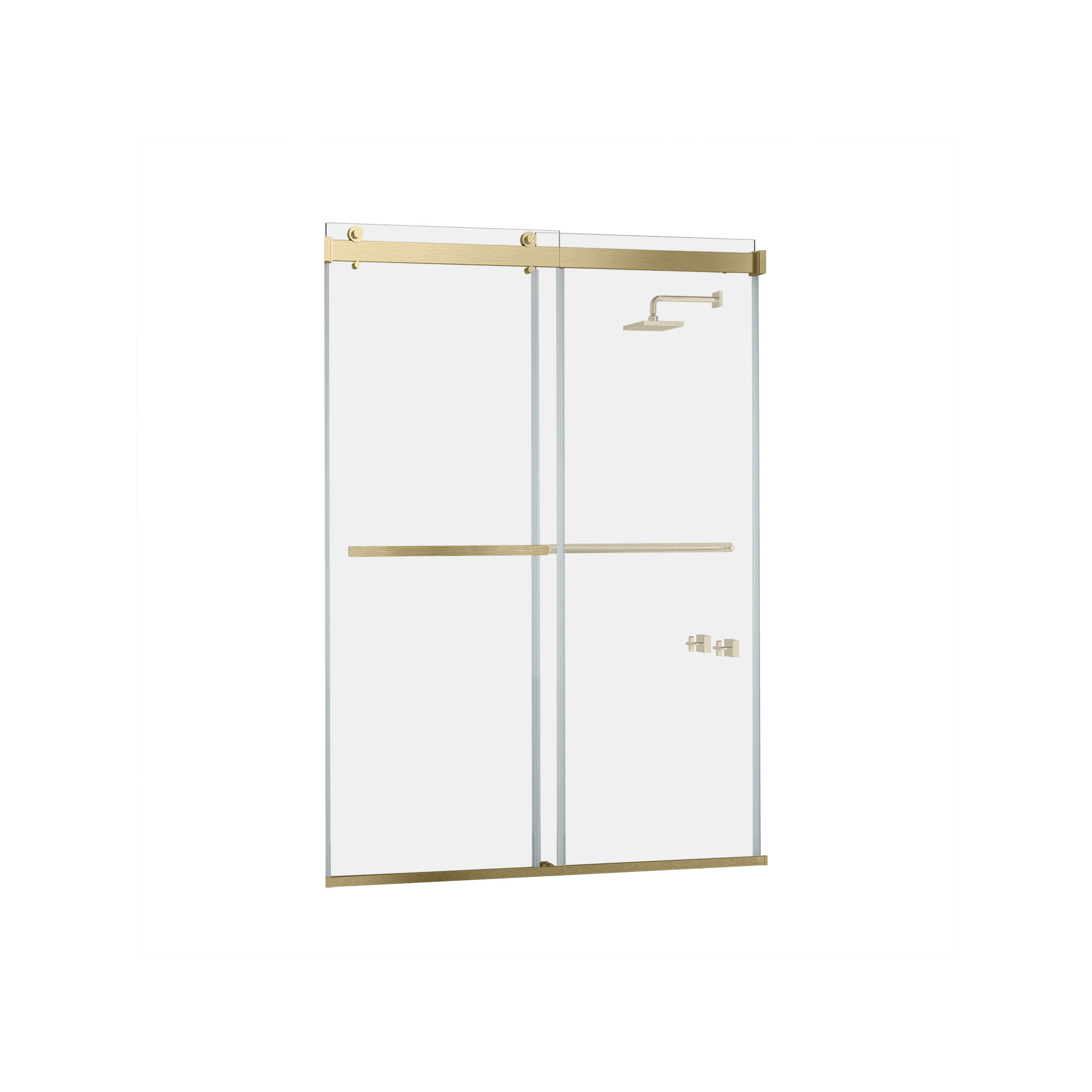 Spezia 60'' - 64'' W x 76'' H Double Added Door Frameless Shower Door, Gold