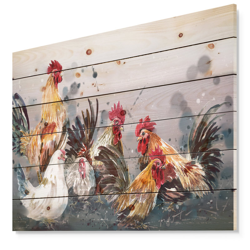 «Farmhouse Group of Rooster», impression, H 15 po x l 20 po x p 1 po, Bois