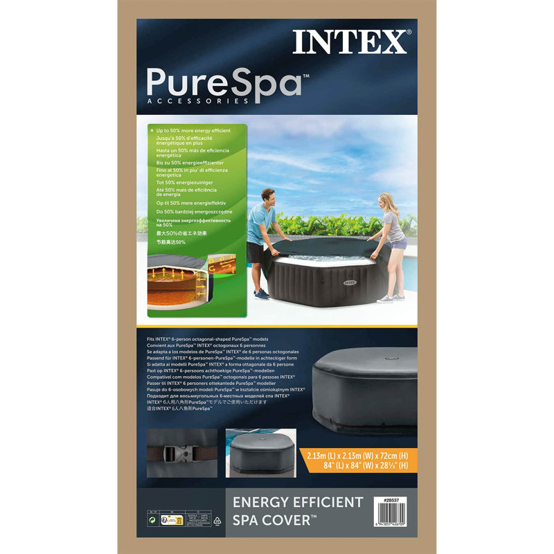 INTEX Spa Cover Dark Grey PVC and PU Outdoor Accessory Garden Modern Hexagonal, 72cm H x 180cm W x 180cm D