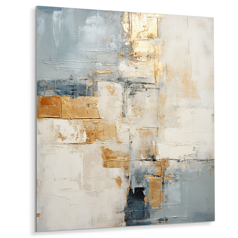 «Abstract Beige Gold Road Collage» sur métal, H 32 po x l 16 po