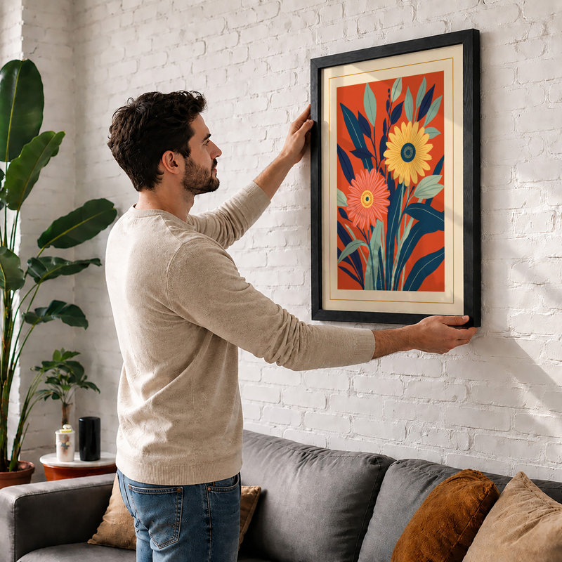 Sunflower And Friends Art Deco - Print, A2 - 59.4 x 42.0 cm, Oak