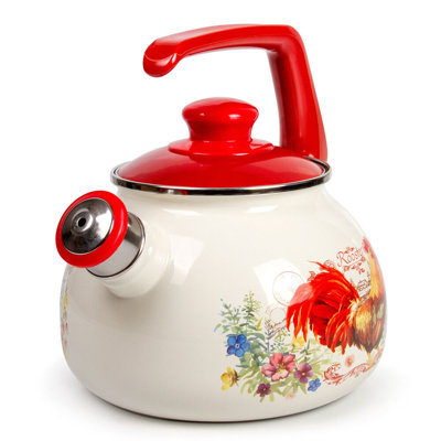 Golden Rooster Vintage Enamel Whistling Kettle –  2.5 L (2.64 Qt)