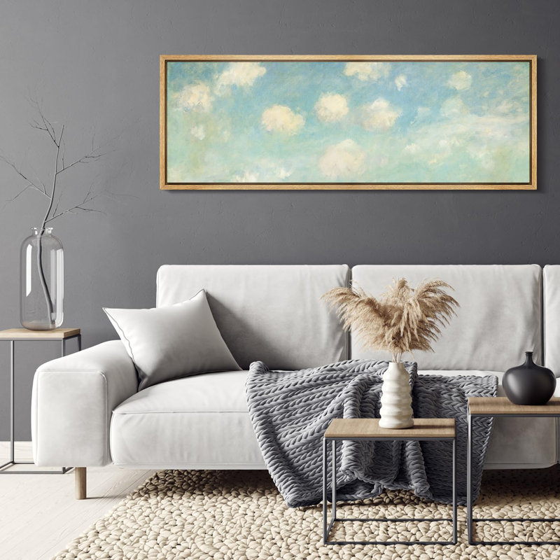 Clouds " Cloudscape Soft Blue Sky With Fluffy Clouds Rustic Retro Art Decor Extra Large Pictures ", 20" H x 60" W, Natural