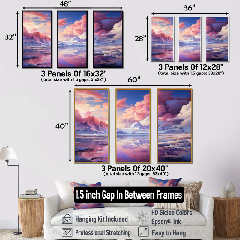 Kawaii Landscape Clouds III - Clouds, ensemble d'art sur toile, H 28 po x l 36 po x P 1 po, Cadre flottant noir
