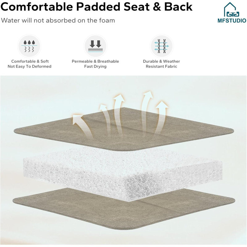 Ensemble de chaises de patio, ensemble de 2, chaises de patio rembourrées PVC-coated polyester C Spring, chaises d'extérieur à dossier haut pour terrasse, 300 lb