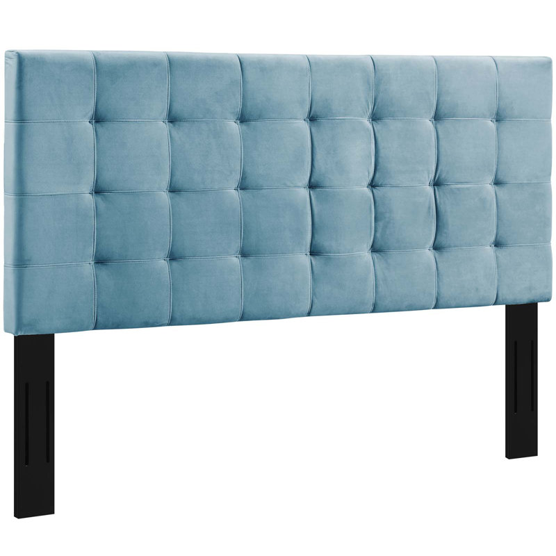 Tête de lit capitonnée en velours Paisley, Bleu mer, Simple