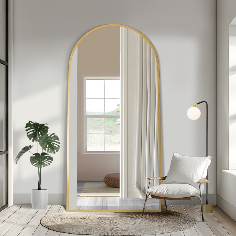 Grand miroir de plancher arqué pleine longueur, Or, 77 po x 34 po
