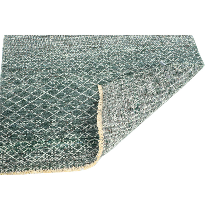 Hand-Knotted High-Quality Green and Beige Area Rug, Runner 2'7" x 11'11"