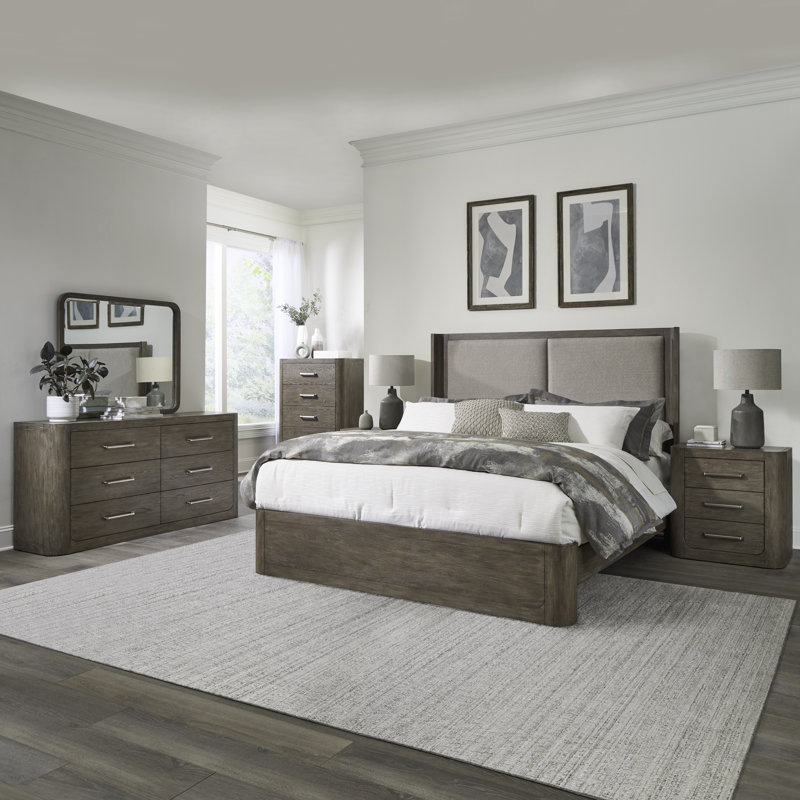 Très grand lit, commode et miroir Shaly, California King