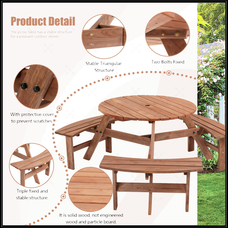 Table de pique-nique d'extérieur en bois pour des rassemblements relaxants et des repas agréables