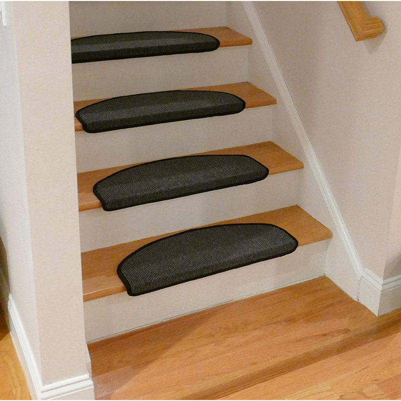 Non-Slip Stair Tread, Grey/Black, Semi-Circle 10" x 2'1"