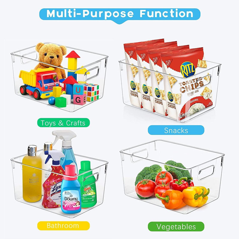 Set of 8 Clear Plastic Storage Bins, 4 Large and 4 Small Stackable Storage Containers