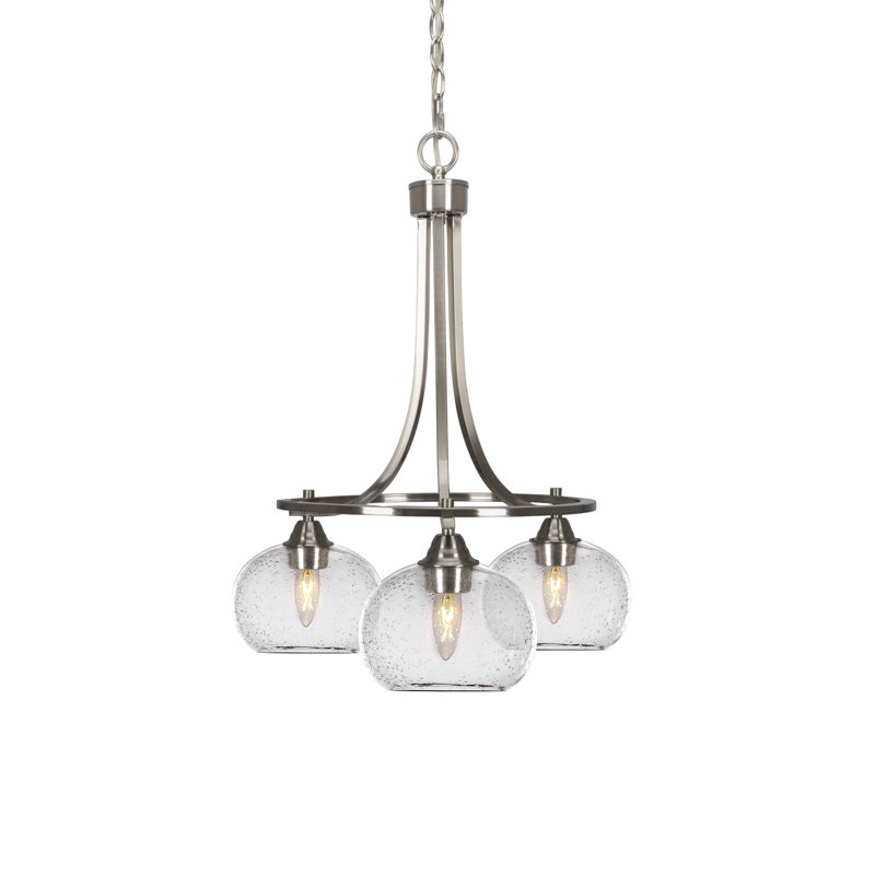 Paramount 3 Light Downlight Chandelier Shown In Brushed Nickel Finish With 7" Clear Bubble Glass