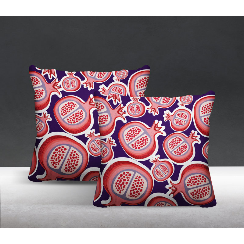 Oreiller carré intérieur / extérieur Pomme Pomegranate, L 19 po x H 19 po, Mauve / rouge
