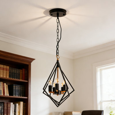 Luminaire suspendu en forme de losange réglable en hauteur (e12 × 5, lumière chaude incluse)