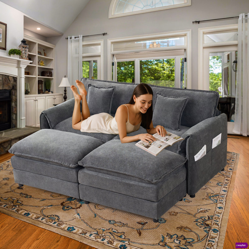Canapé modulaire à assise profonde avec deux repose-pieds Worthland