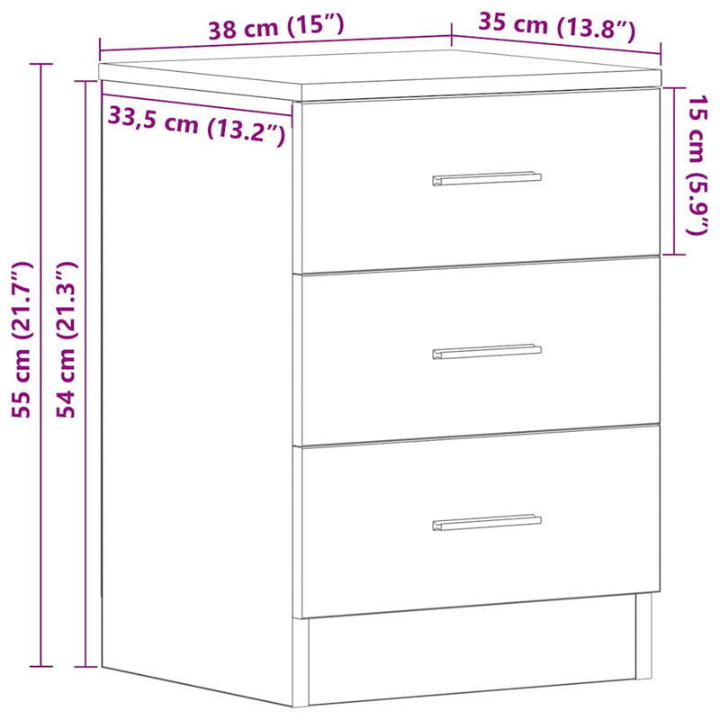 38cm W Manufactured Wood Bedside Table, Artisan Oak, Set of 1