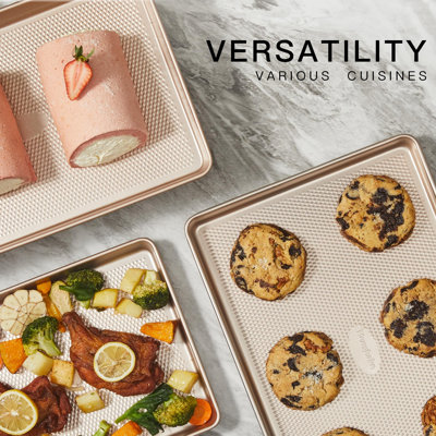 Paquet de 2 plaques de cuisson en demi-feuille, plaque de cuisson antiadhésive pour four, plaques à biscuits en acier au carbone 57% plus épaisses pour la cuisson, plateaux à biscuits de 17,5 po x 12 po