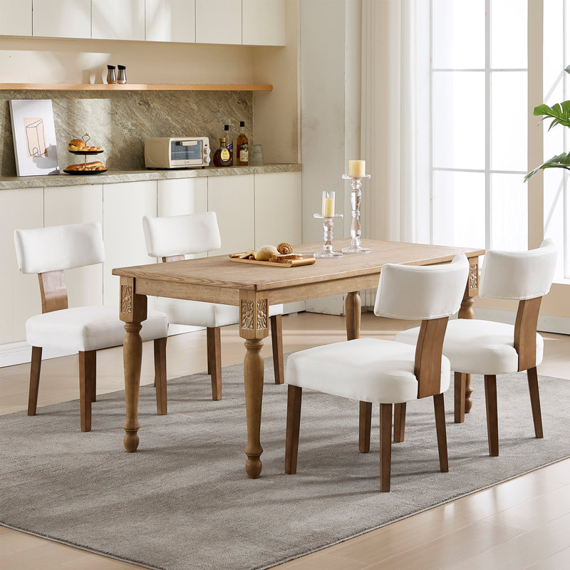 Ensemble de 6 chaises d'appoint rembourrées en bois massif avec dossier incurvé, 6, Naturel, Bois de chêne