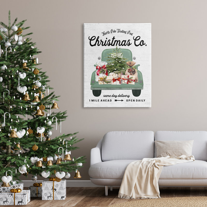 Camion-cadeau de Noël sur toile par lettré et doublé, H 48 po x l 36 po x P 1,5 po