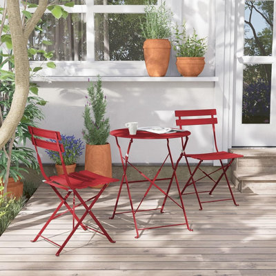 Ensemble bistro 3 pièces en acier pliable, table de patio résistante aux intempéries et 2 chaises pour balcon, jardin, cour, bord de piscine et intérieur
