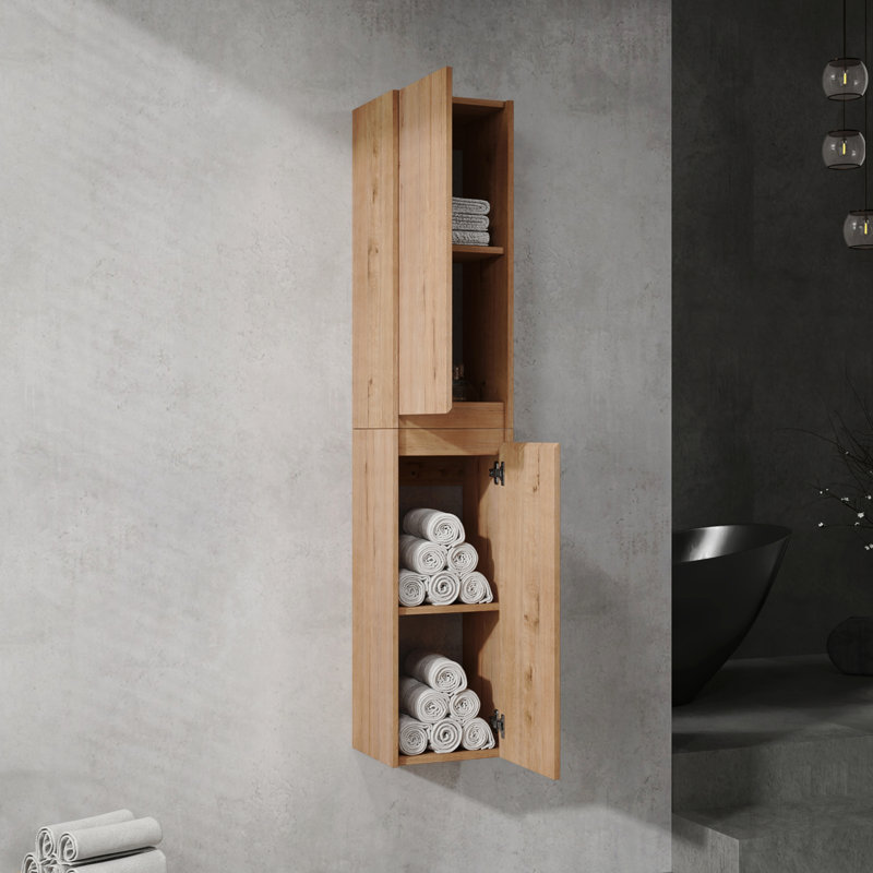 12" Bathroom Side Cabinet, 2-Soft Close Doors, Float Mounting Design, 12*2(Kd-Packing), Imitative Oak