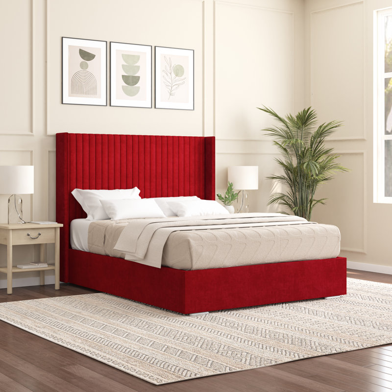Shelton Upholstered Bed Frame, Red, Single (3')