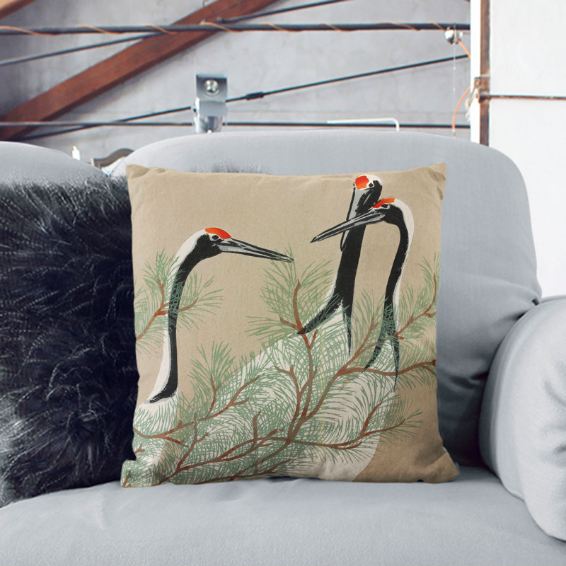 Three Cranes Scatter Cushion with Filling, White, 40cm H x 40cm W x 15cm D