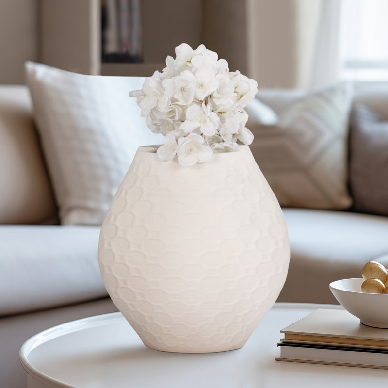 Brayden Studio® Elphantine 3D Printed Vase, Ivory/Beige, 11" H x 10" W x 5" D