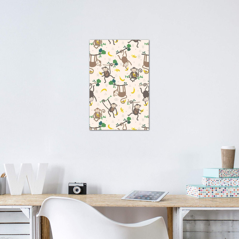 «Little Monkey III» par Caroline Alfreds - impression d'art graphique, Pas de tapis, H 26 po x l 18 po x 1,5 po, Toile tendue