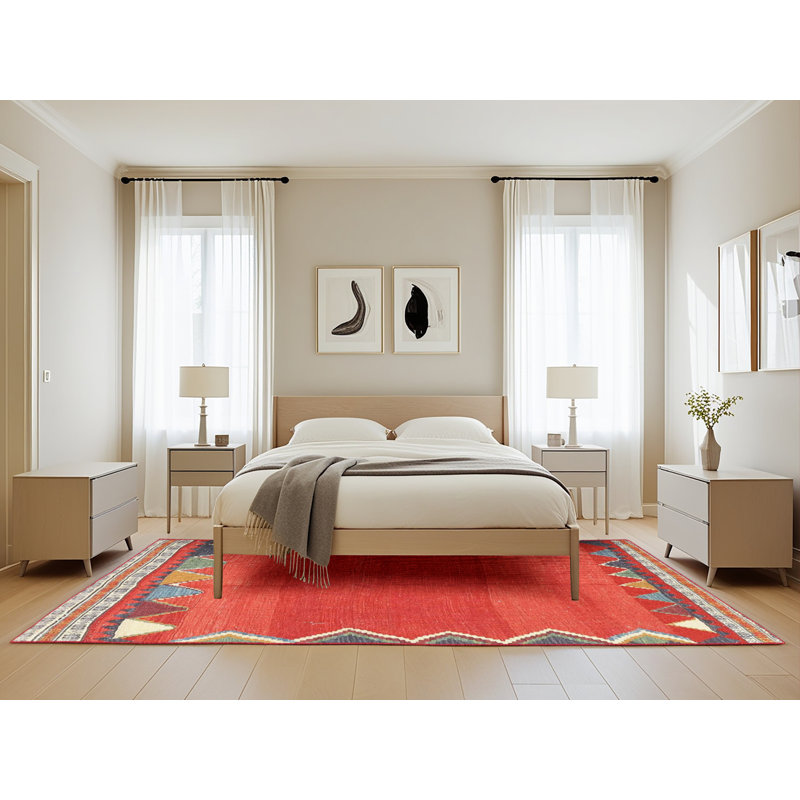 Tapis de zone rouge/gris contemporaine, Rectangle 5 pi x 8 pi