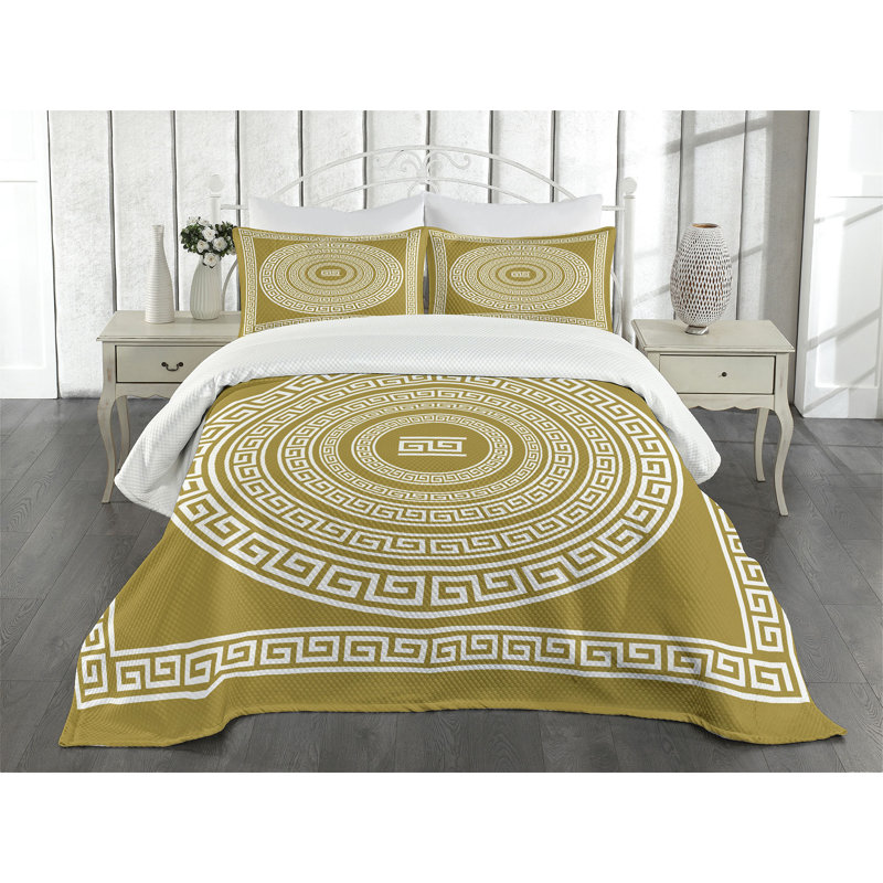 Ambesonne Geometric Bedspread Set Neo Classical Boho Lines Khaki White, King Bedspread + 2 Standard Shams