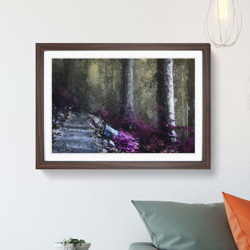 Path Through a Forest in Vancouver - Picture Frame Painting Print, 48cm H x 65cm W x 2cm D, Walnut Framed