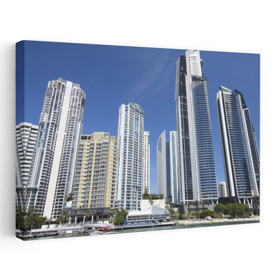 Skyscrapers At The Waterfront, Surfers Paradise, City Of Gold Coast, Queensland, Australia Abstract Contemporary Palm Tree Architecture City Wall Art