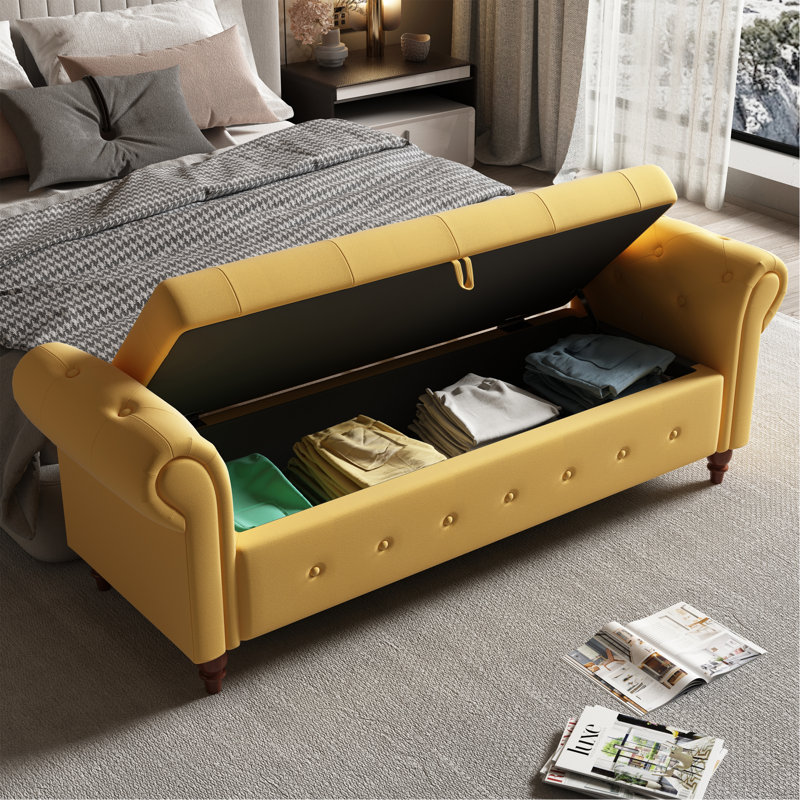 Banc de lit 63 po en tissu doux, Jaune