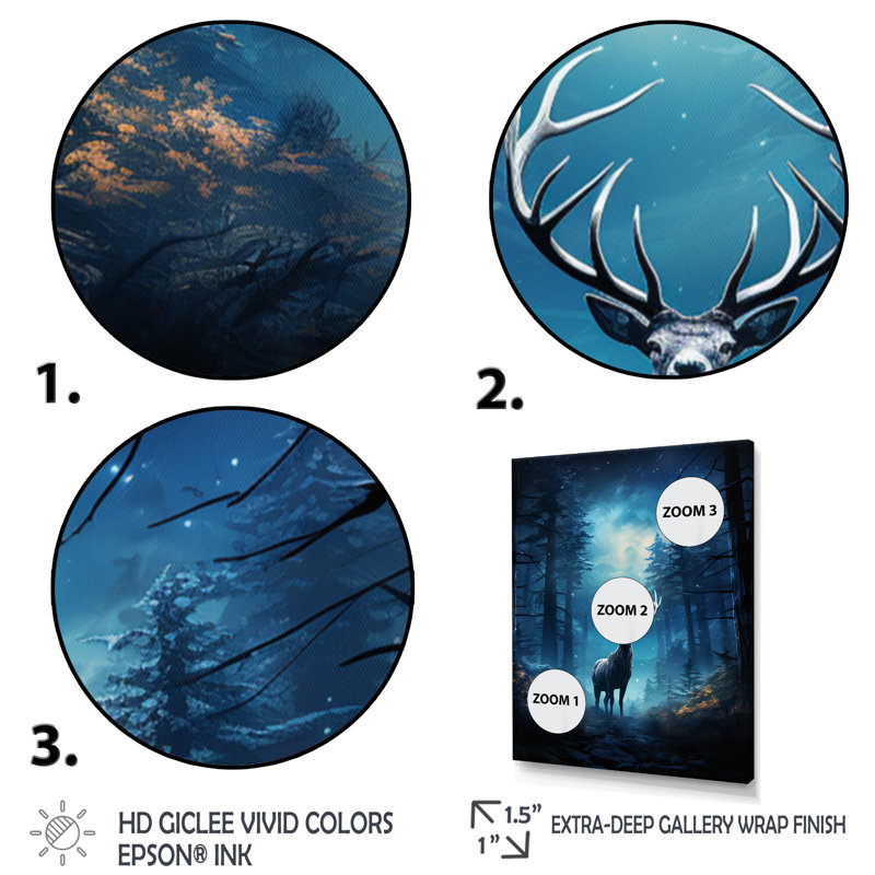 Azeen Blue Moose Midnight Magic I sur impression sur toile, H 40 po x l 30 po x P 1,5 po, Cadre flottant doré