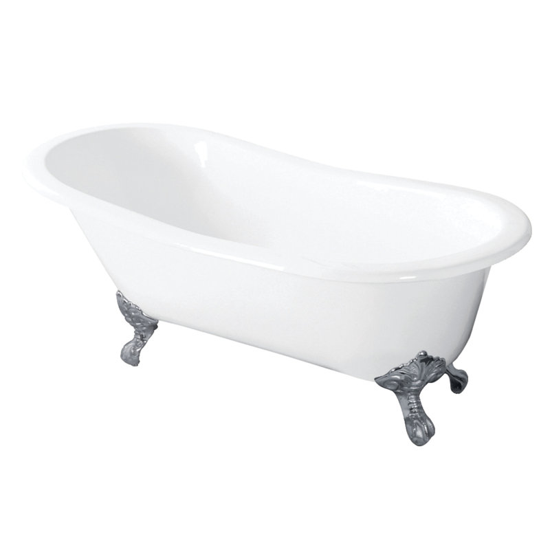 Kingston Brass Tazatina 54-Inch Cast Iron Oval Single Slipper Clawfoot Tub (No Faucet Drillings), Polished Chrome