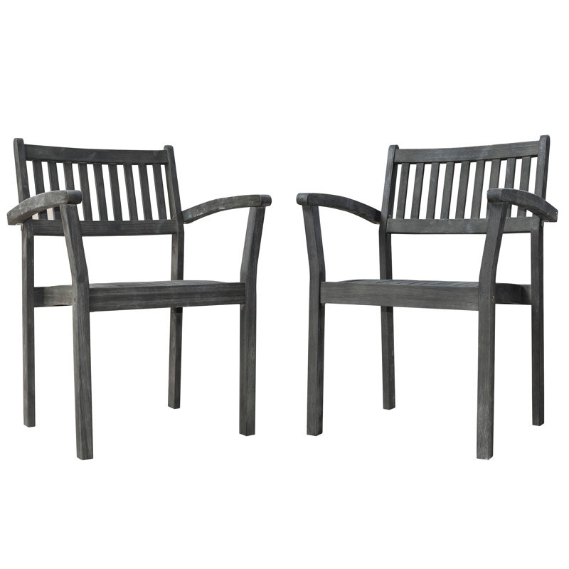 Chaise de patio empilable en eucalyptus, Gris