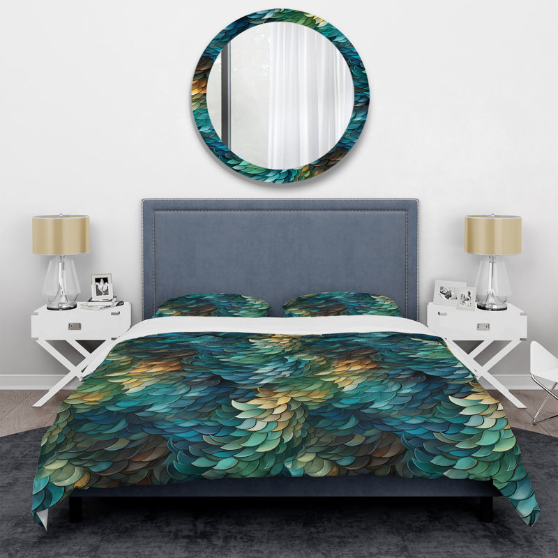 Ensemble de housse de couette Emerald and Blue Mosaic Symphony I, Housse de couette pour très grand lit et 2 très