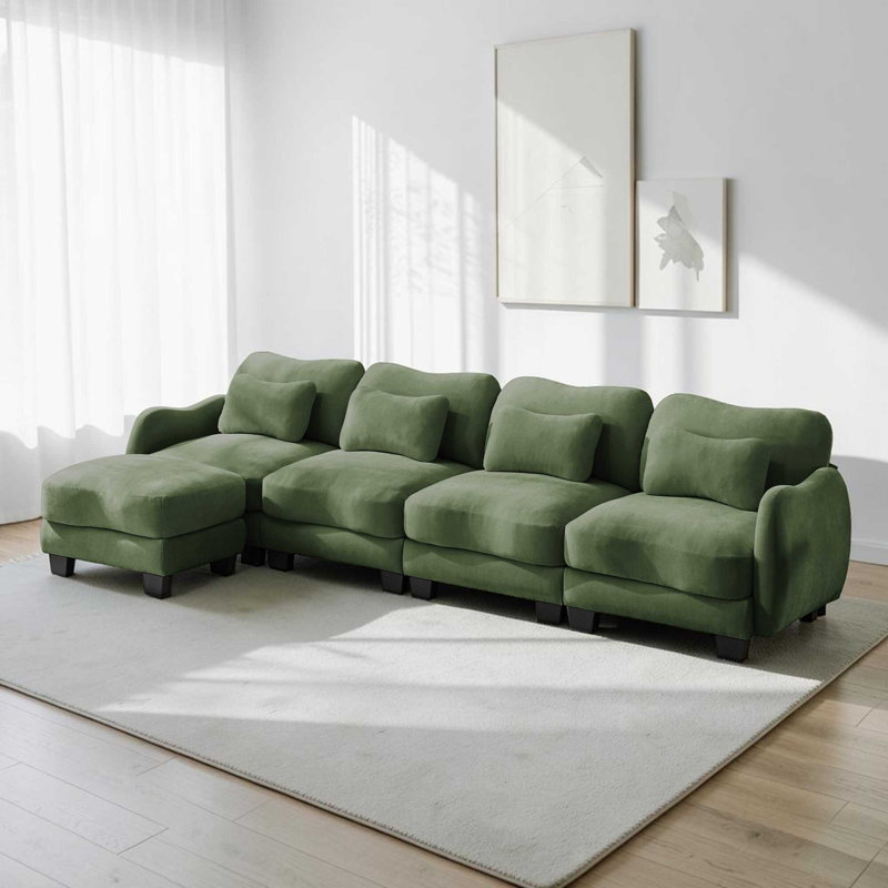 Canapé en L chenille avec 1 repose-pieds mobile, canapé modulaire surdimensionné à 4 places avec coussins de taille exquise, facile à assembler