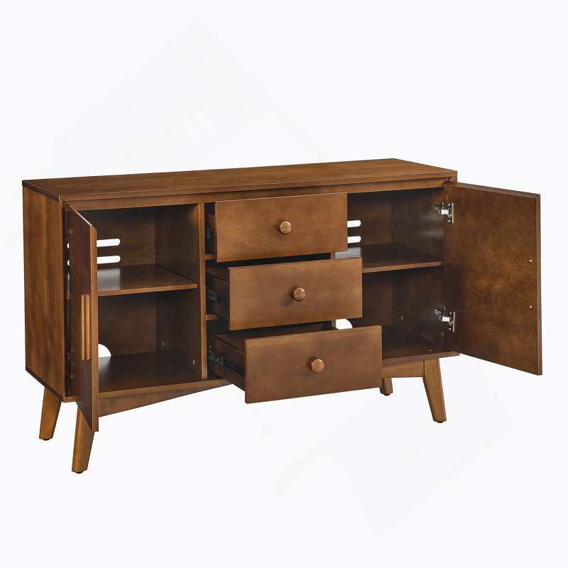 Buffet 47,3 "Mid Century Modern Buffet avec rangement, armoire de rangement avec 2 portes et 3 tiroirs