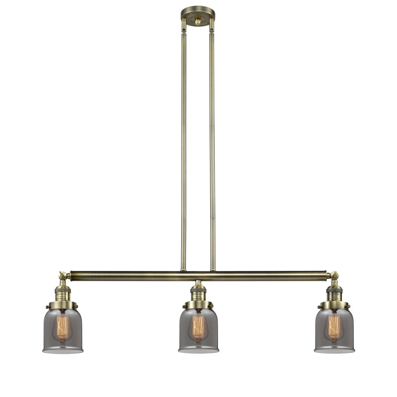 Luminaire suspendu linéaire à 3 lumières pour îlot de cuisine Haldis, H 10 po x l 37,5 po x P 5 po, Fumée plaquée