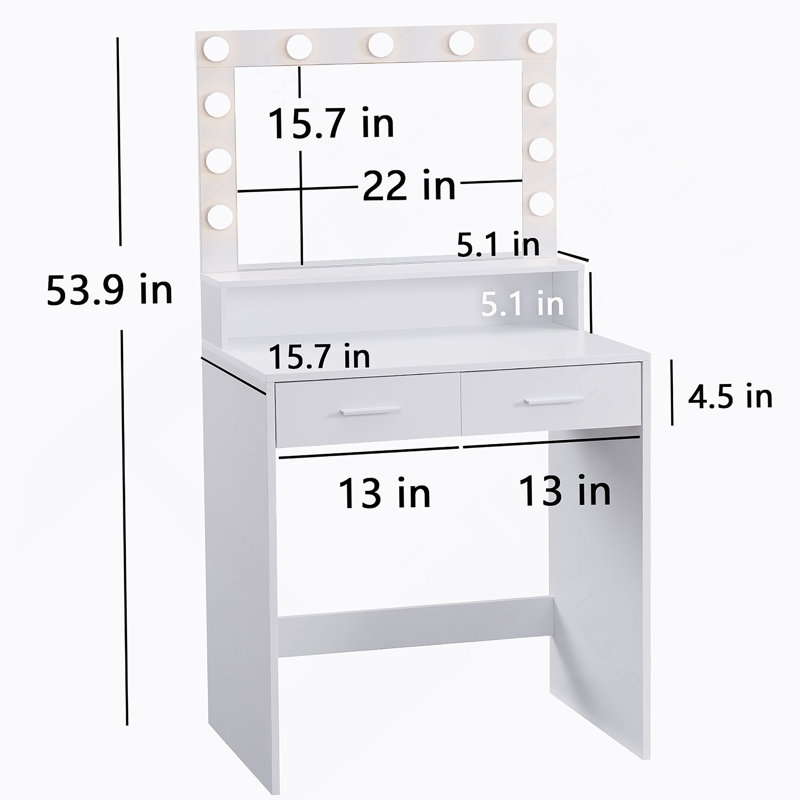Vanity Desk with Mirror and Lights, Dressing Table with Large Drawer, 2 Level Storage Dresser & 3 Lighting Modes Adjustable Brightness