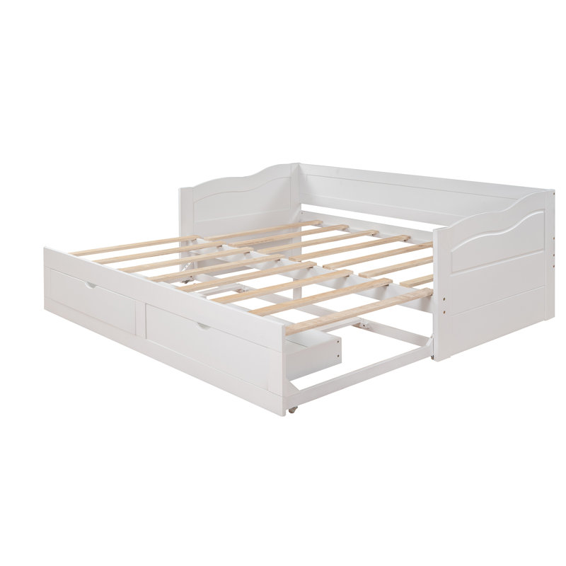 Lit de jour en bois blanc avec lit gigogne et tiroirs de rangement doubles - Canapé-lit convertible, White
