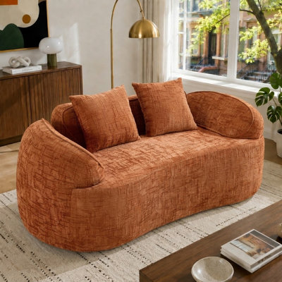 Modern Curved Loveseat with Dual Armrests Two Pillows and No Assembly for Apartment Living Room or Bedroom