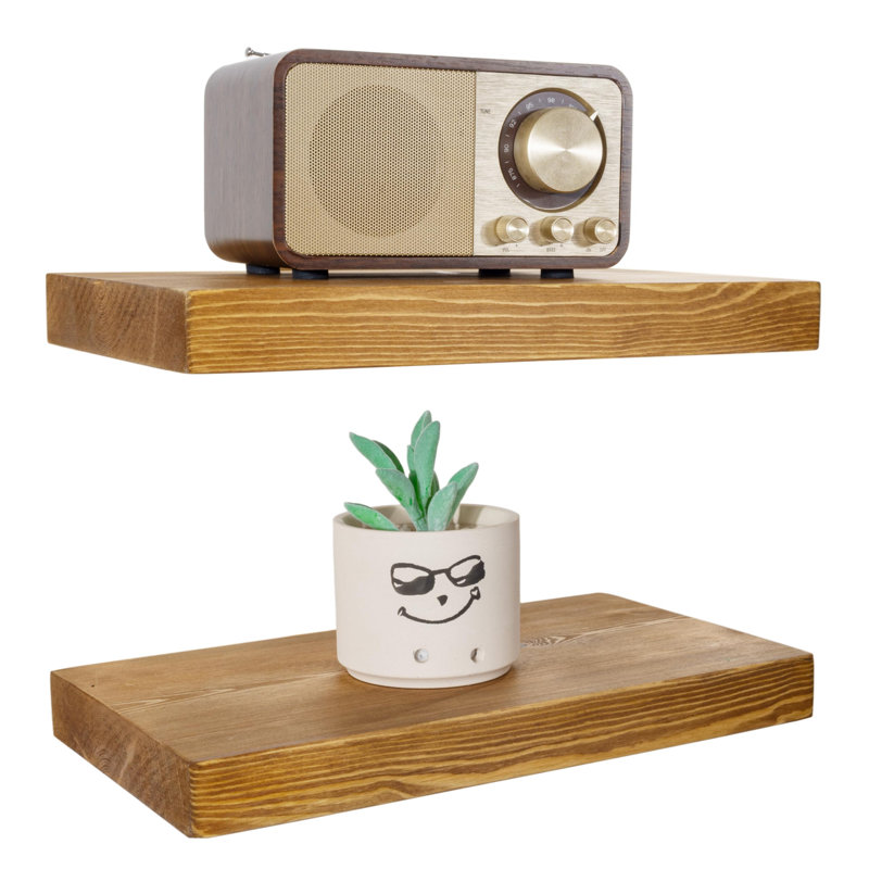 Solid Wood Floating Shelves，Rustic Wooden Wall Shelves, Yellow Brown, 1.25" H x 12" W x 6.7" D